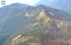 Round Top Mountain, with the smoke from the crash just visible. Credit: Bonner County Sheriff's Office 