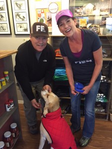 Rob and Sue Harper, owners of Flying Fish Co. with their new buddy Drake.