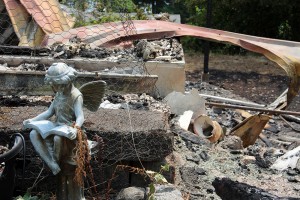 A piece of yard art burned by the Cape Horn fire. Photo by Ben Olson.