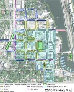 The 2016 Parking Map of Sandpoint, highlighting changes to existing parking laws. 