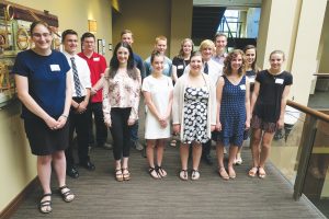 Scholarship recipients gather at Columbia Bank Wednesday. In no particular order, the following students received CAL Scholarships: Gabriel Burns, Hannah Fingel, Caden Gatlin, Abigail Kassa, Khloe Kyllonen, Cheyenne Nicholson, Mackenzie Packer, Nichol Reed, Mitchell Rust, Delaney Search, Lauren Sfeir, Erik Suhr, Reilly Wolfe, Winona Young, Hailley Shropshire, Anthony Storro, Sarah Wells Justin Marks, Elizabeth Kovalchuk, and Tanner Mendenhall. Photo by Ben Olson.
